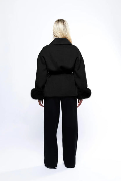 Damen Wickelmantel mit Bindegürtel Eleganz