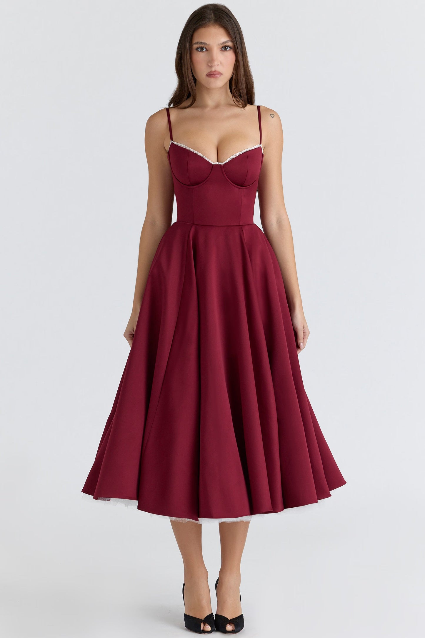 Damen Abendkleid Midi Herzförmiger Ausschnitt