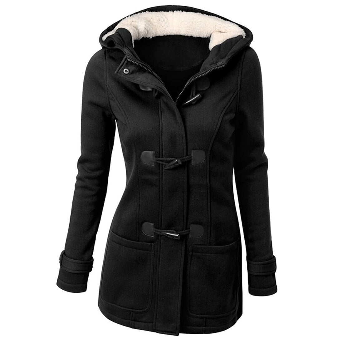 Damen Wintermantel Lang mit Kapuze, Warmes Fleece-Futter, Eleganter