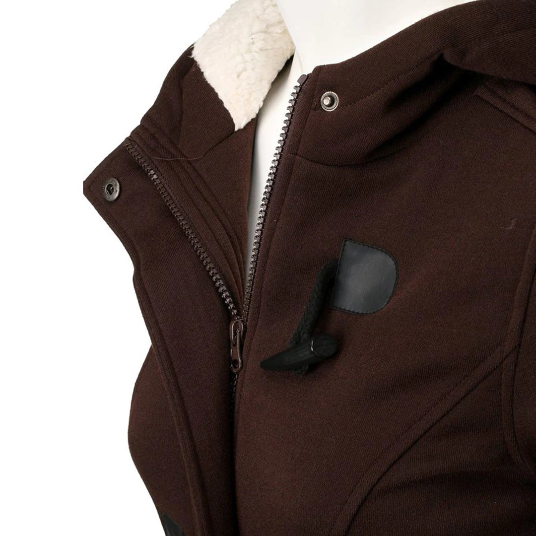 Damen Wintermantel Lang mit Kapuze, Warmes Fleece-Futter, Eleganter