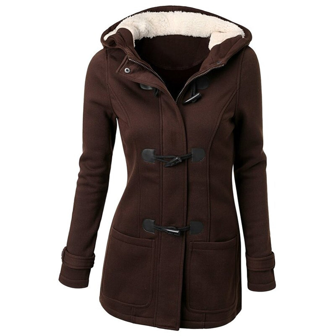 Damen Wintermantel Lang mit Kapuze, Warmes Fleece-Futter, Eleganter