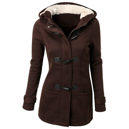 Damen Wintermantel Lang mit Kapuze, Warmes Fleece-Futter, Eleganter