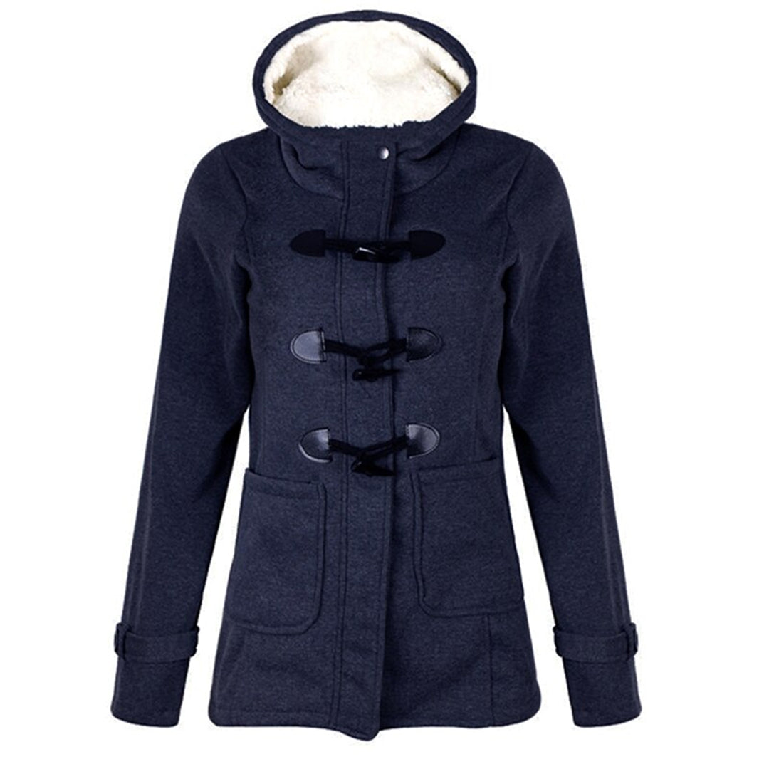 Damen Wintermantel Lang mit Kapuze, Warmes Fleece-Futter, Eleganter