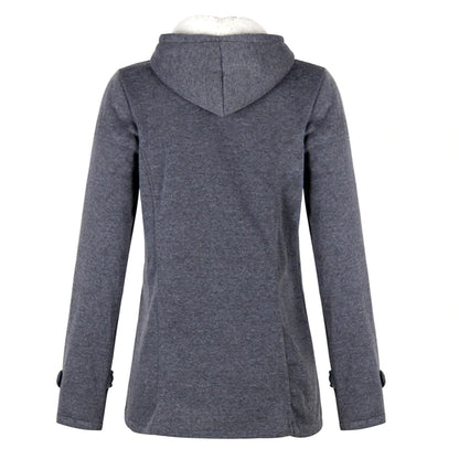 Damen Wintermantel Lang mit Kapuze, Warmes Fleece-Futter, Eleganter