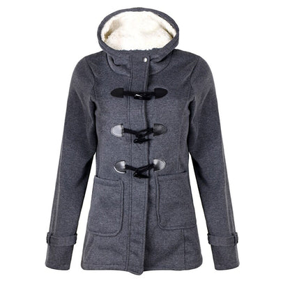 Damen Wintermantel Lang mit Kapuze, Warmes Fleece-Futter, Eleganter