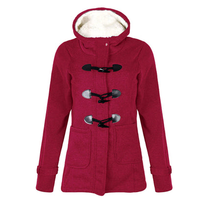 Damen Wintermantel Lang mit Kapuze, Warmes Fleece-Futter, Eleganter