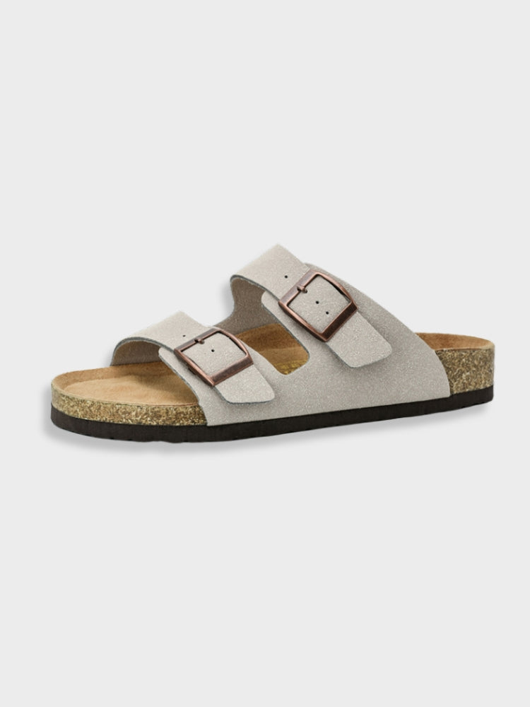 Sandalen zum Hineinschlüpfen – mit doppelter Schnalle – aus Kunstleder – Sandalen mit Schnalle – orthopädische Sandalen-Grau-35-Chaps Herrenmode