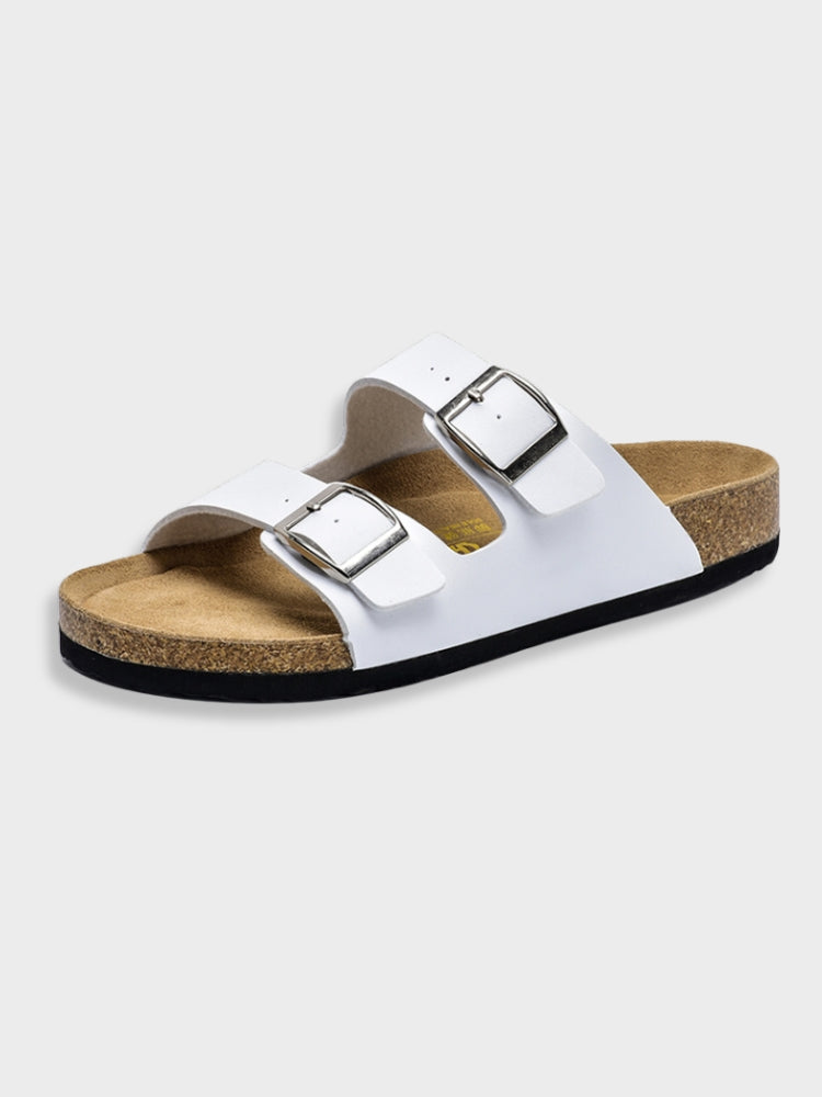 Damen Orthopädische Sandalen Kunstleder Doppelschnalle Beige - Eveloria