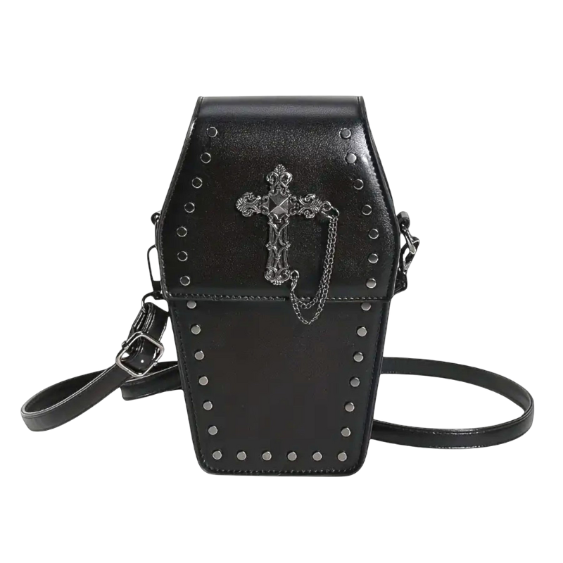 Kleine Crossbody-Tasche aus Schwarzem Leder Gothic-Stil - Eveloria