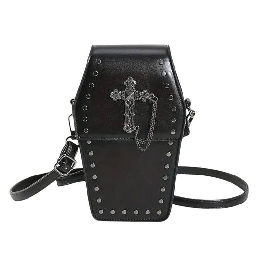 Kleine Crossbody-Tasche aus Schwarzem Leder Gothic-Stil - Eveloria