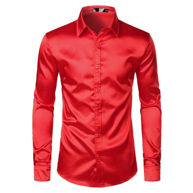 Satinhemd – Bügelfreies Herrenhemd mit Knöpfen-Rot-S-Chaps Herrenmode