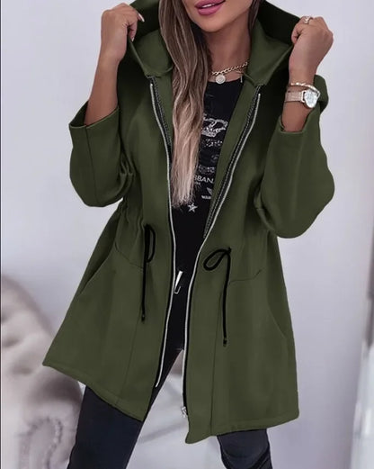 Eveloria Damen Frühlingsjacke Kapuze Plissierter Bund