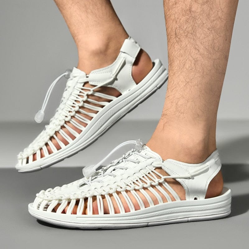 Herren Strandsandalen Runde Zehenpartie Leder Braun