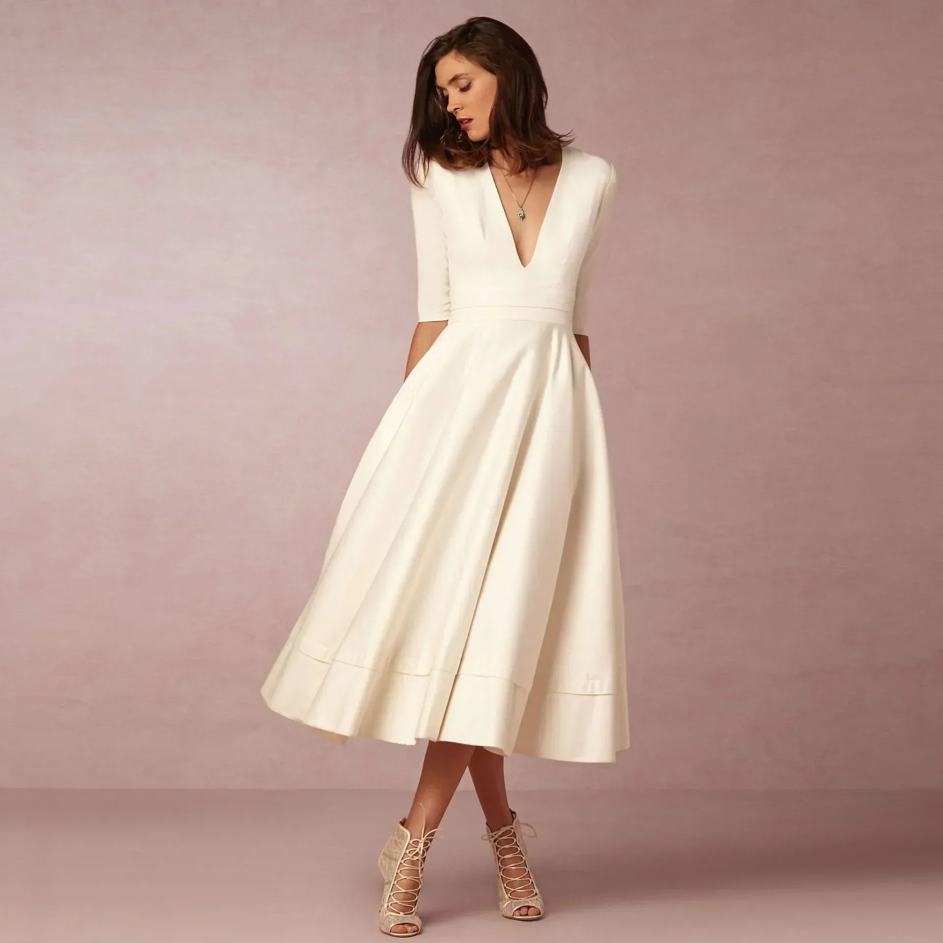 Damen Elegantes Midi Kleid Fließend - Eveloria