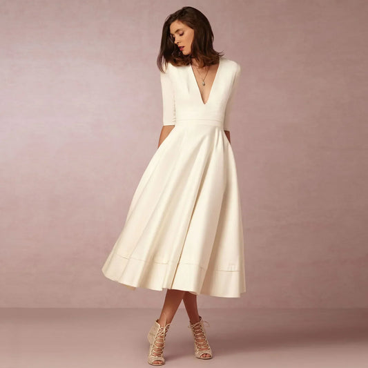 Damen Elegantes Midi Kleid Fließend - Eveloria