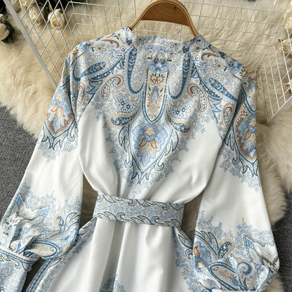 Eveloria Damen A-Linienkleid Gürtel Blumenmuster