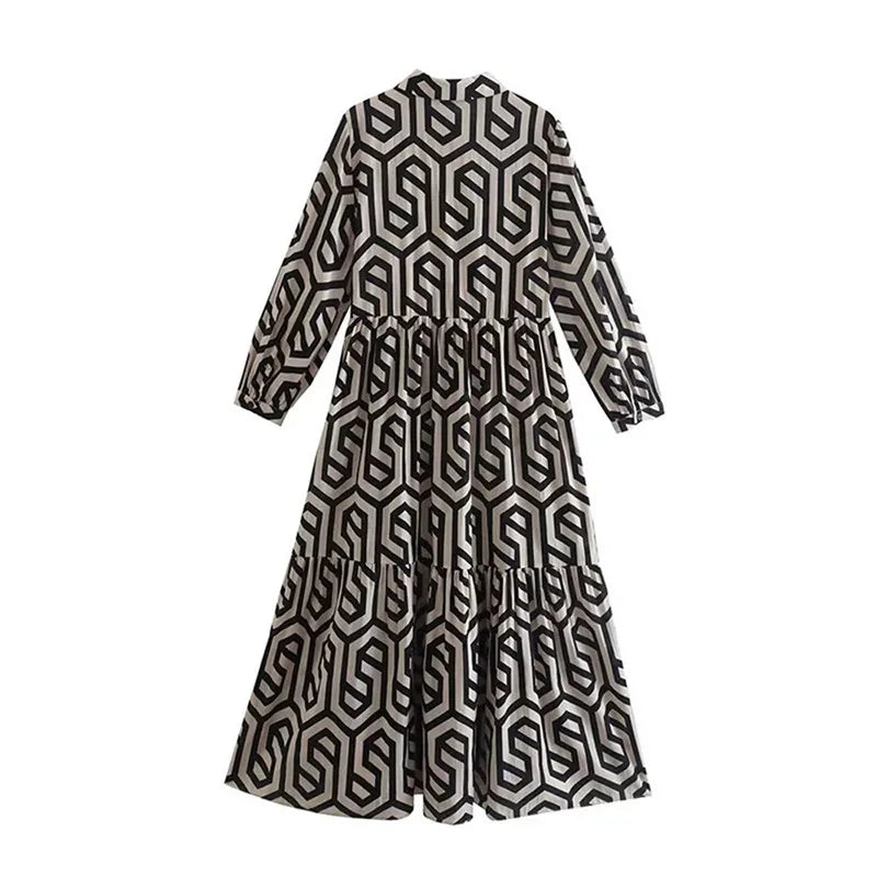Eveloria Damen Langärmliges Kleid Geometrisches Muster