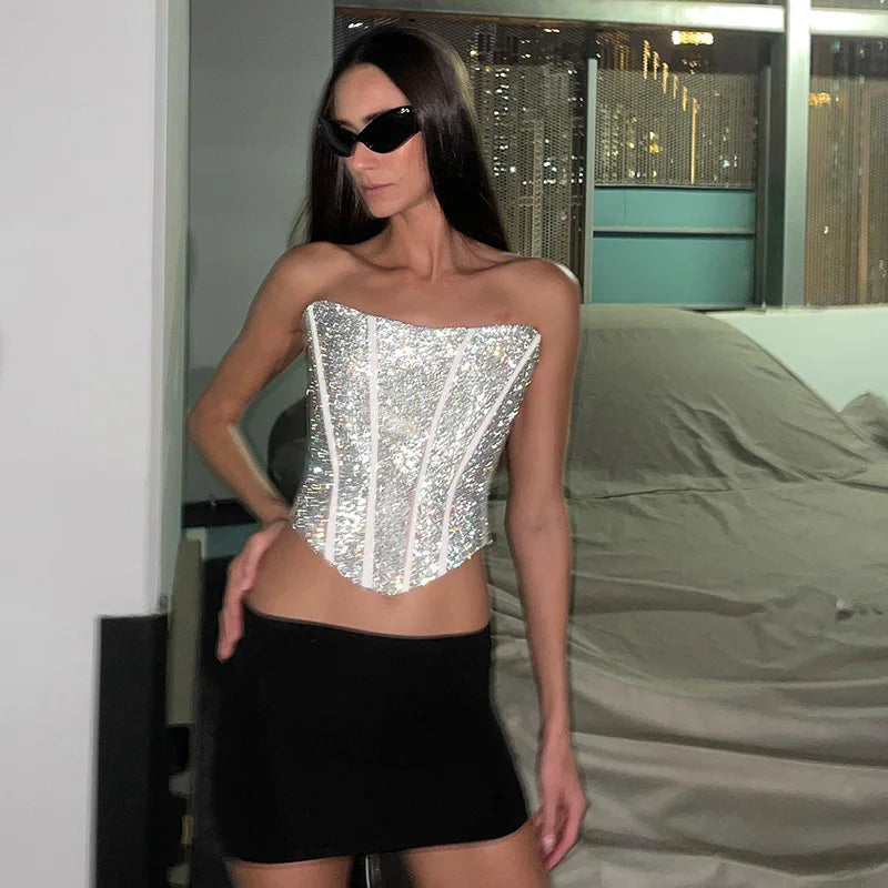 Eveloria Damen Strapless Korsett Glitzer