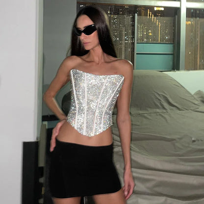 Eveloria Damen Strapless Korsett Glitzer