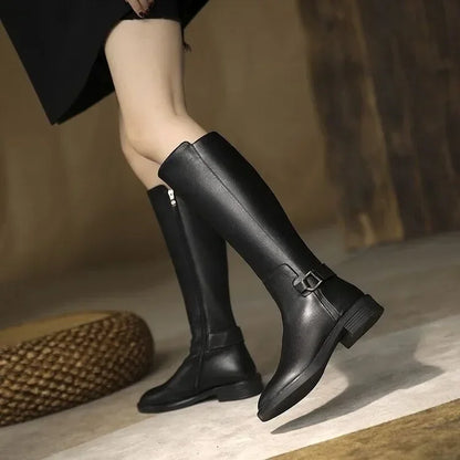 Eveloria Damen Knie-Stiefel Metallverschluss