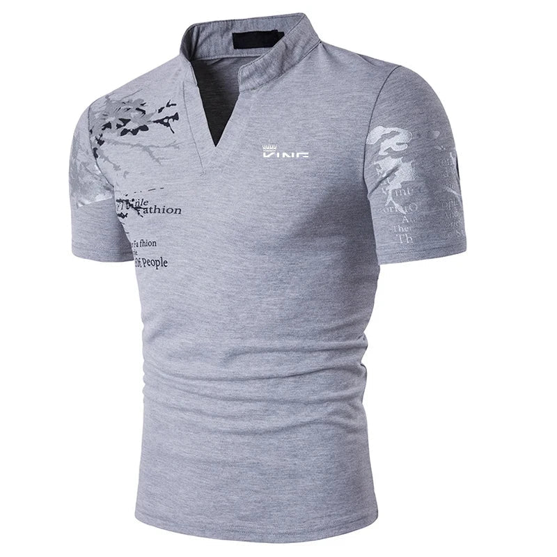 Herren Grafik T-Shirt V-Ausschnitt Weiss - Eveloria