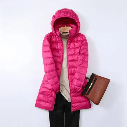 Eveloria Damen Pufferjacke Daunen Leicht Abnehmbare Kapuze