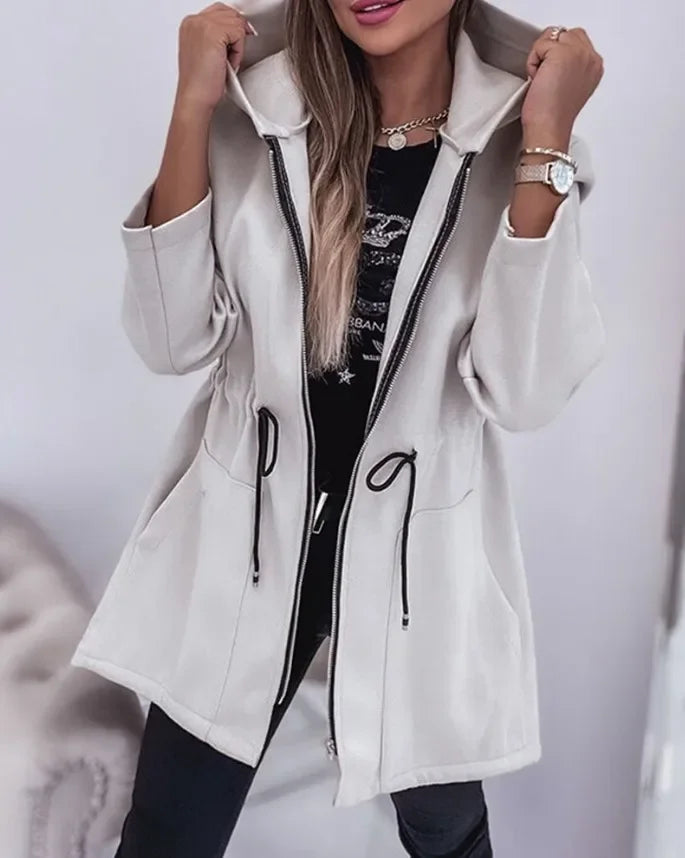 Eveloria Damen Frühlingsjacke Kapuze Plissierter Bund