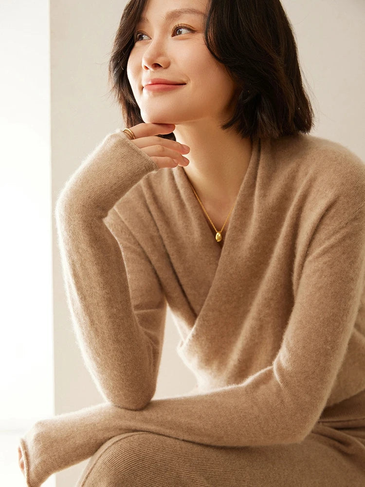Damen Wickelpullover Elegantes Überkreuz-Design