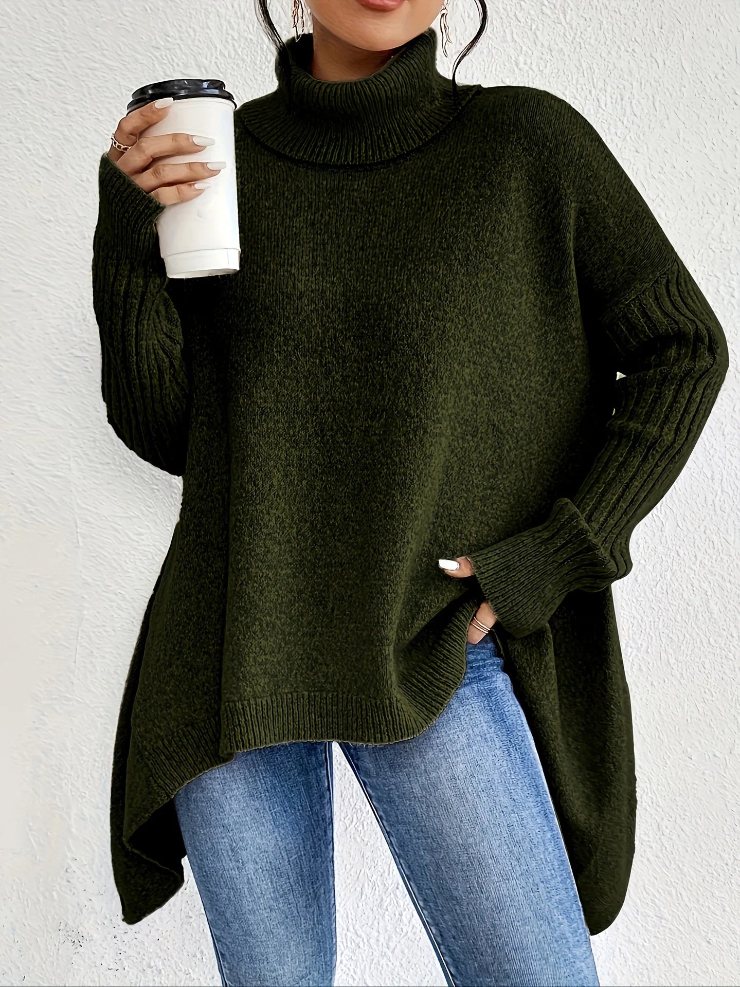 Damen Oversized Winterpullover Hochkragen Gemütlich