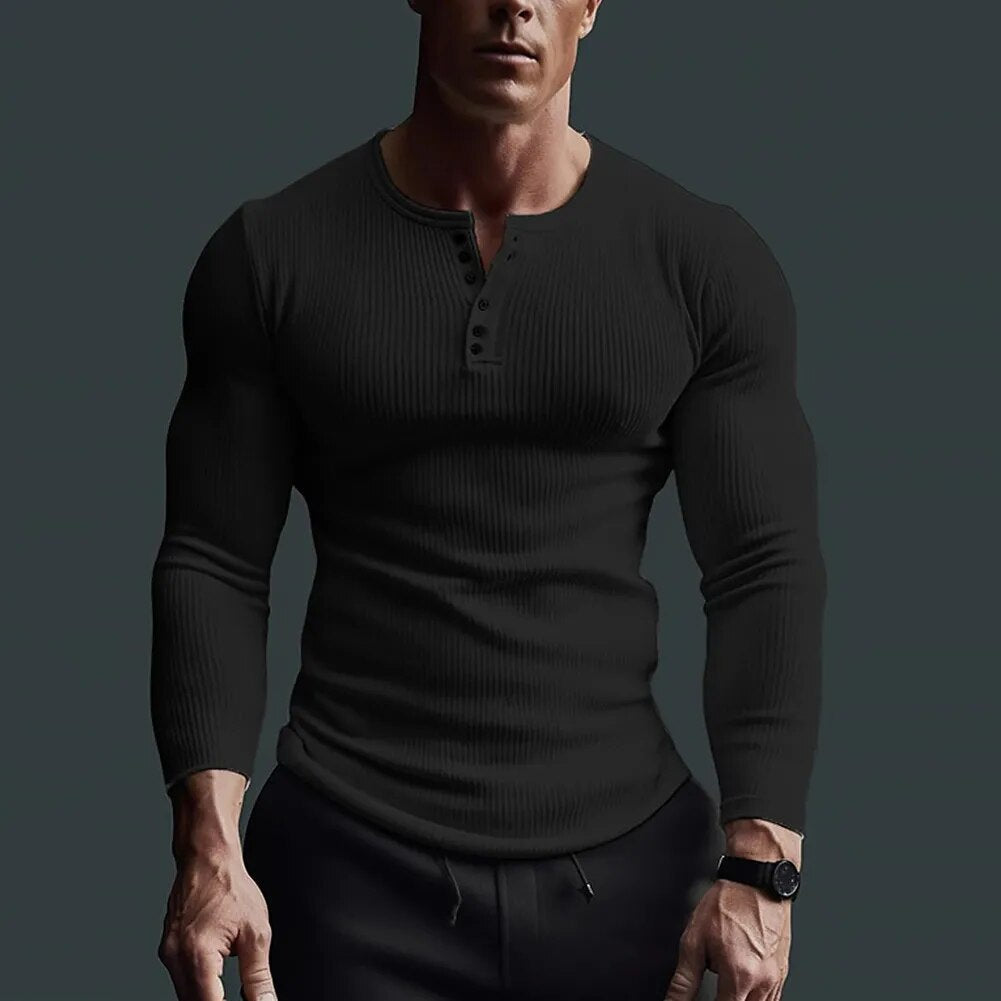Eveloria Herren Slim Fit Henley Hemd