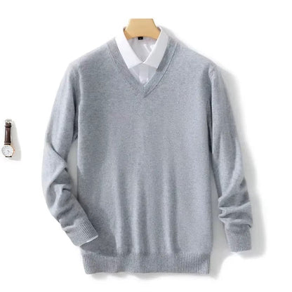 Herren Cashmere-Pullover V-Ausschnitt Warm Beige