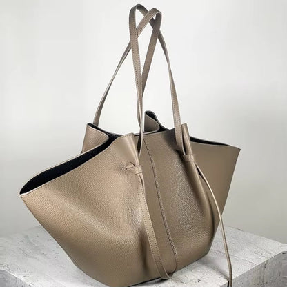 Damen Große Tote Tasche Leder Schleifendetail Lange Henkel