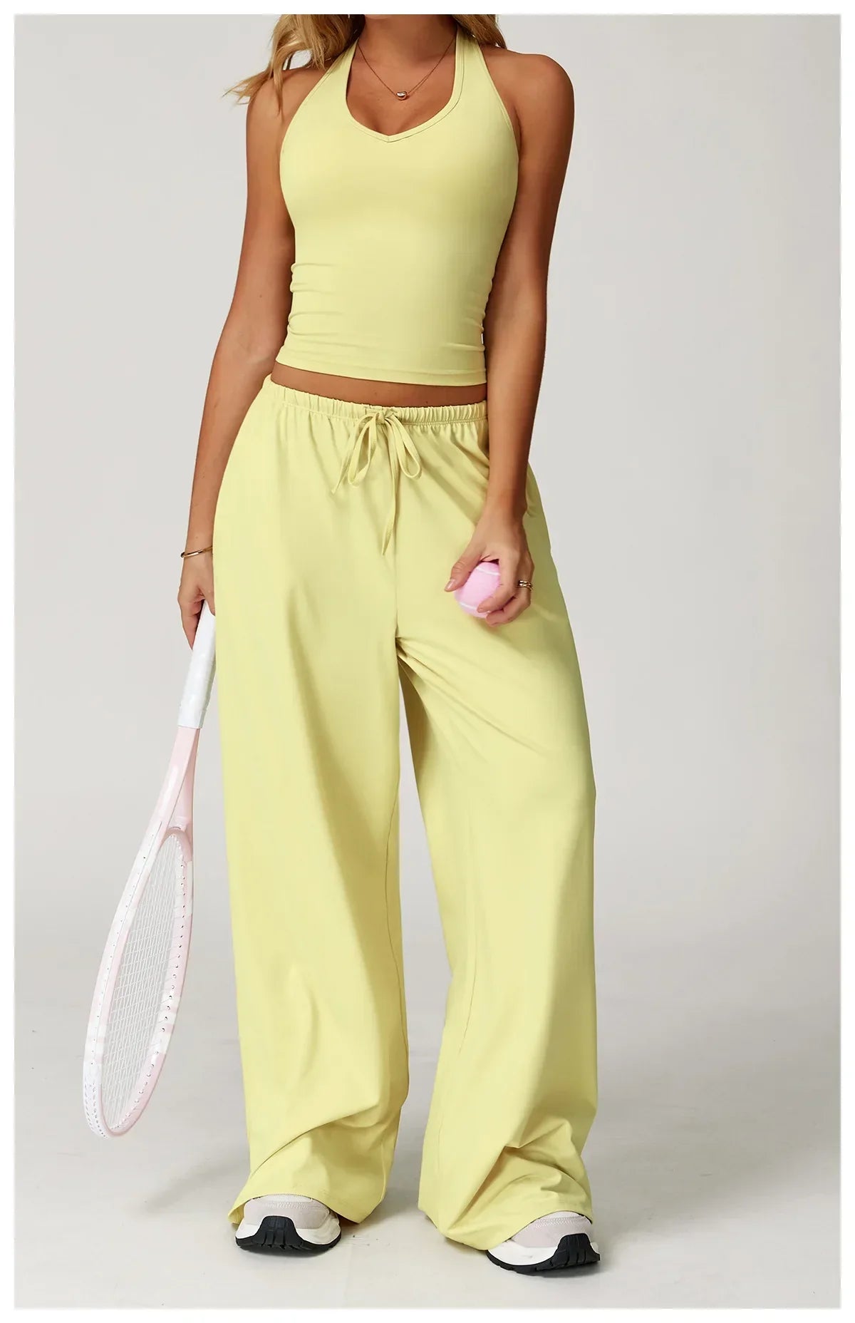 Damen Lounge Set Crop und Hose Baumwolle Beige