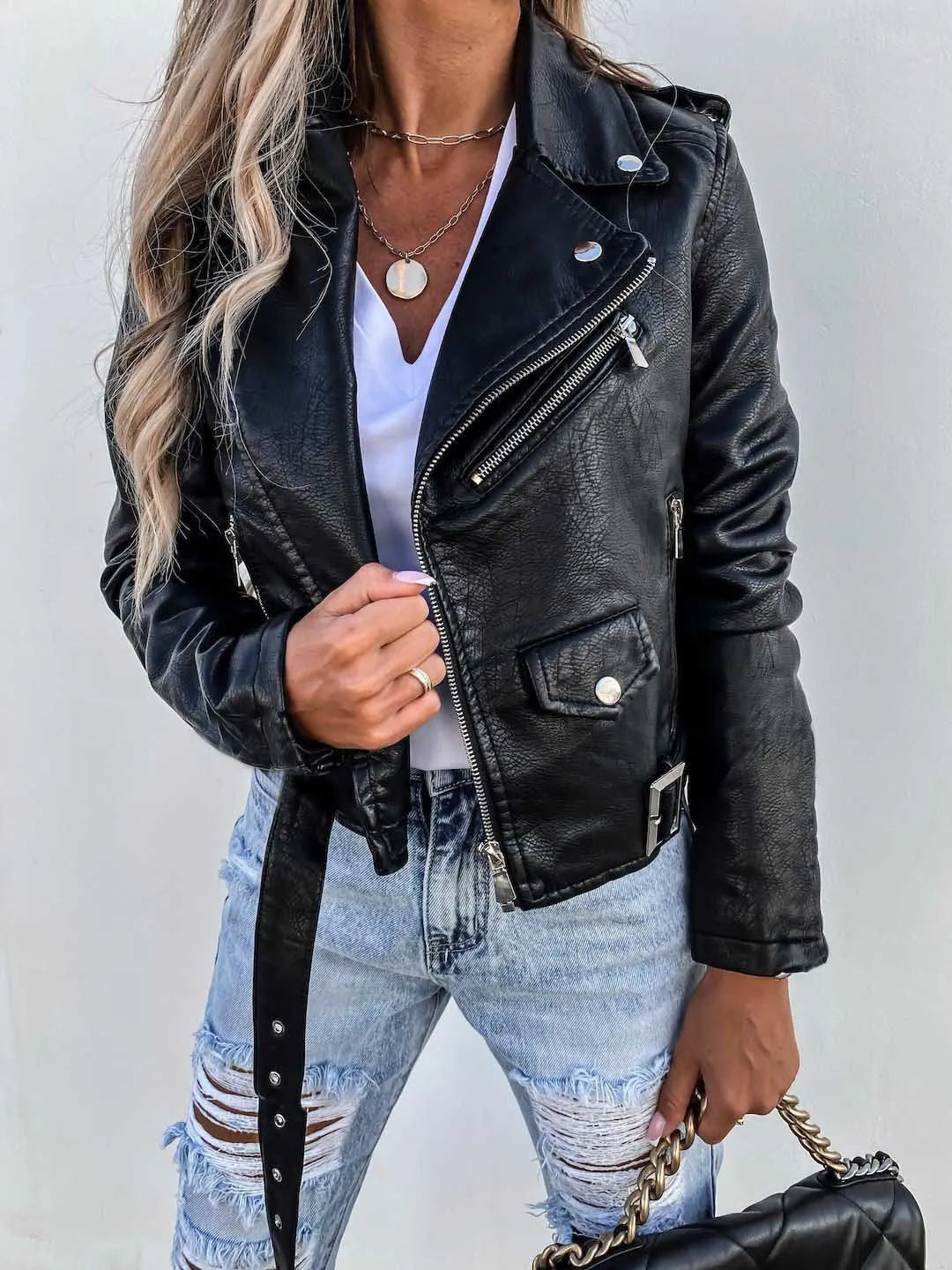 Damen Jacke mit Gürtel und Reißverschluss