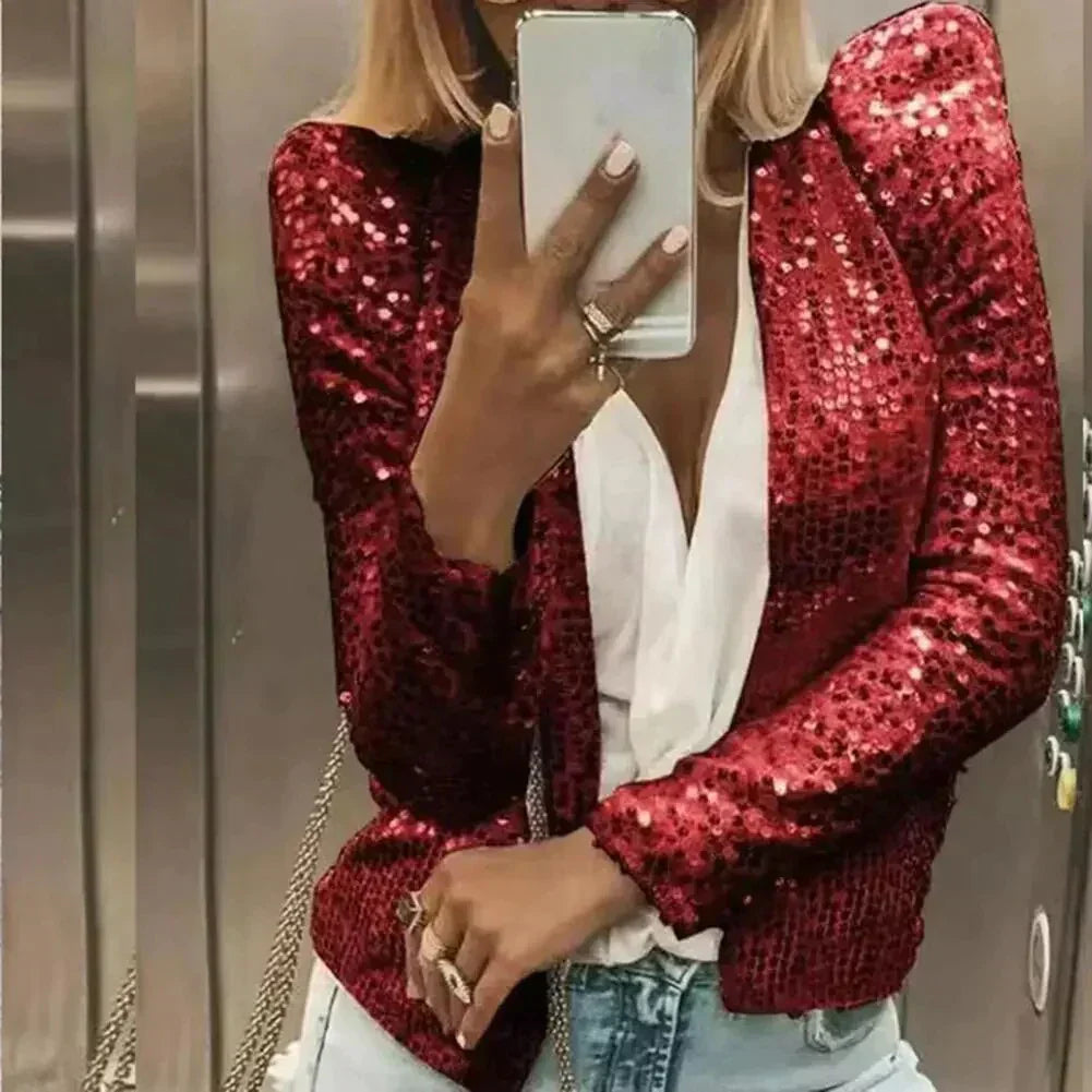 Eveloria Damen Blazer Pailletten Elegant