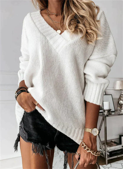 Damen Pullover V-Ausschnitt Klobig Warm - Eveloria