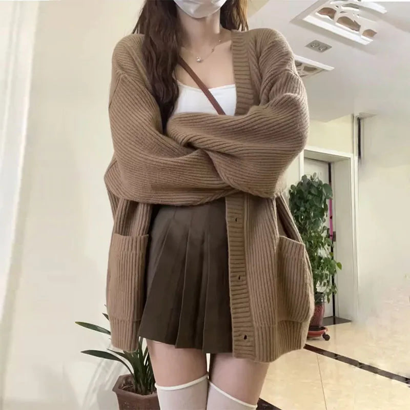 Eveloria Damen Oversize Cardigan Mit Taschen