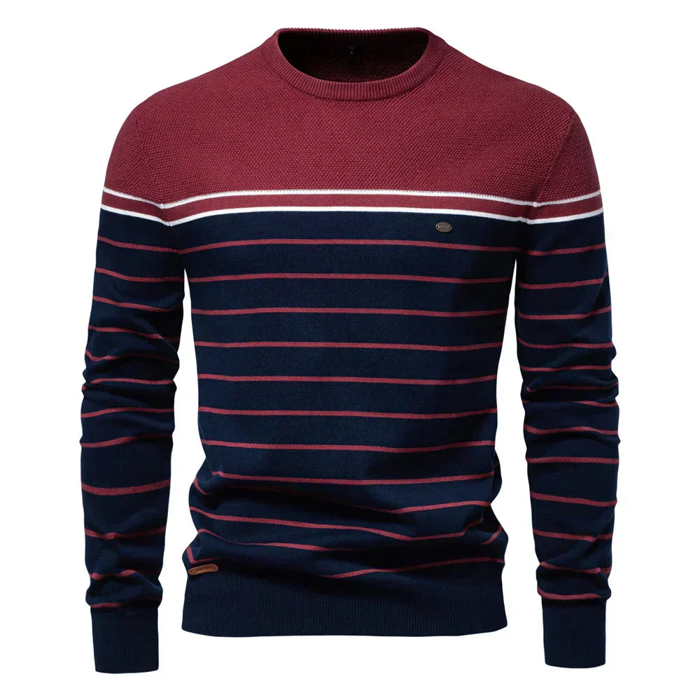 Herren Pullover Streifenmuster Klassisch Bequem Blau