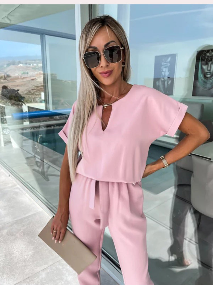 Eveloria Damen Jumpsuit Kurzärmelig Mit Gürtel