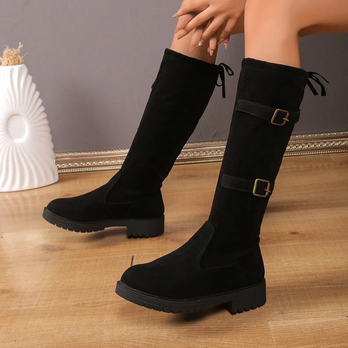 Damen Stiefel Schwarz Niedriger Absatz Klassisch - Eveloria
