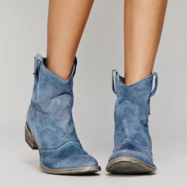 Damen Cowboy Stiefeletten Vintage Leder Braun