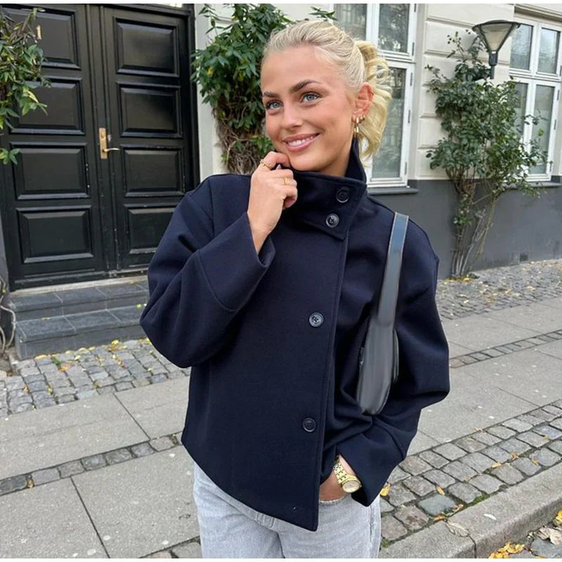 Damen Kurzjacke Stehkragen Elegantes Design