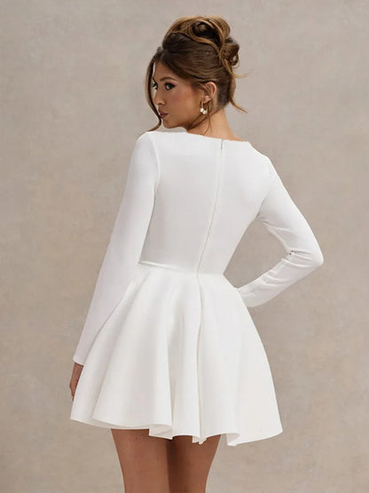 Eveloria Damen Mini-Kleid Weiß Quadrat-Ausschnitt