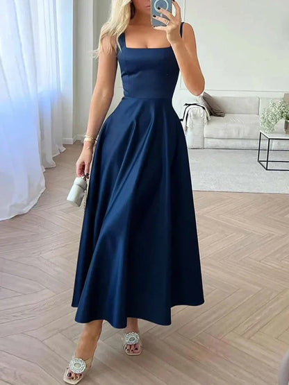 Damen Maxikleid Ärmellos Hohe Taille
