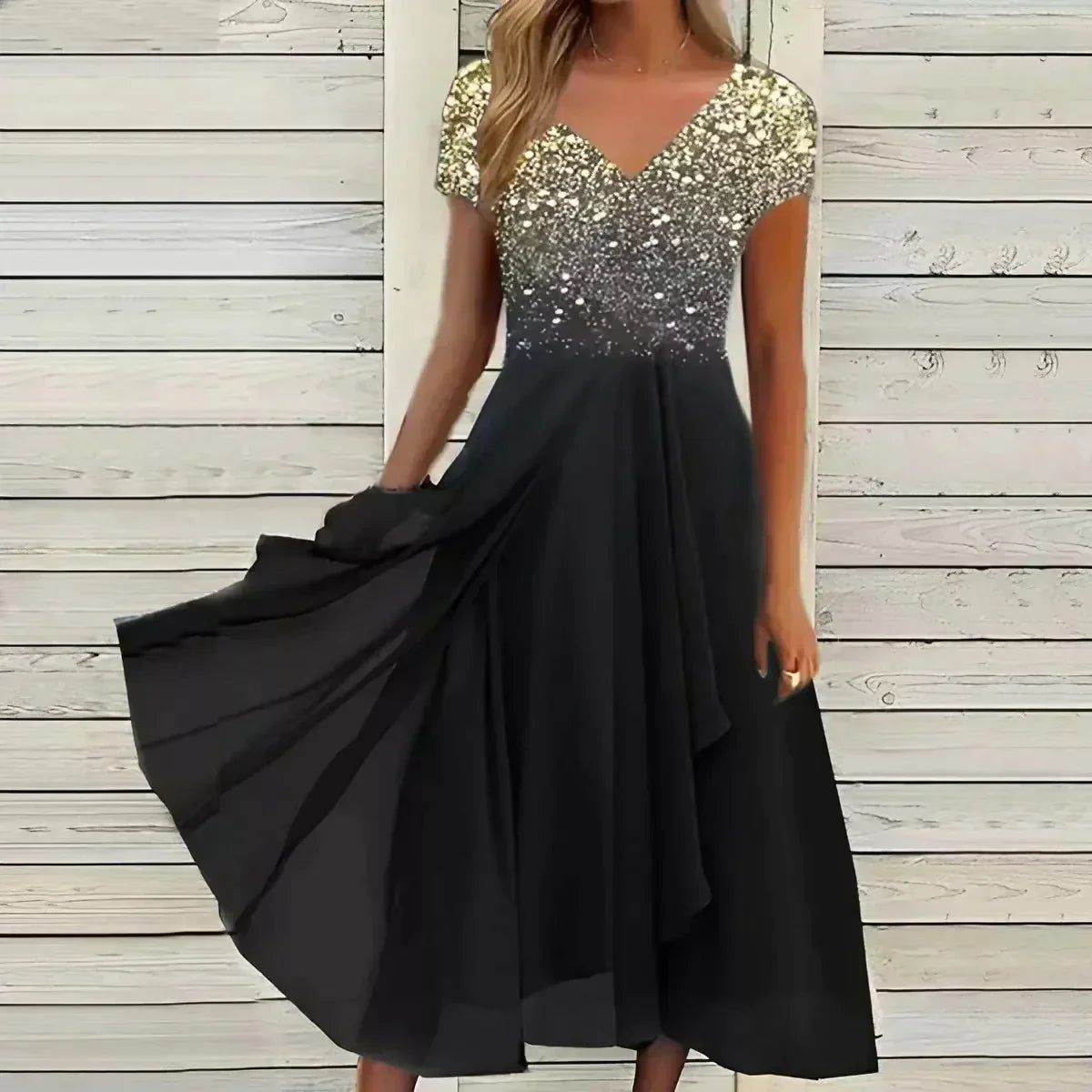 Damen Fließendes Blumenkleid mit Kurzärmeln