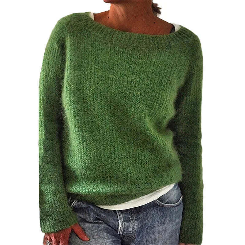 Damen Norweger Pullover Rundhals Baumwolle Warm Beige