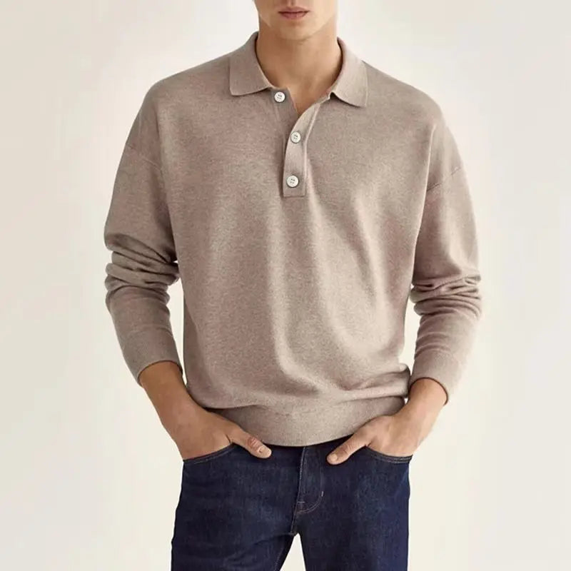 Herren Poloshirt Langarm Baumwolle Weiß - Eveloria