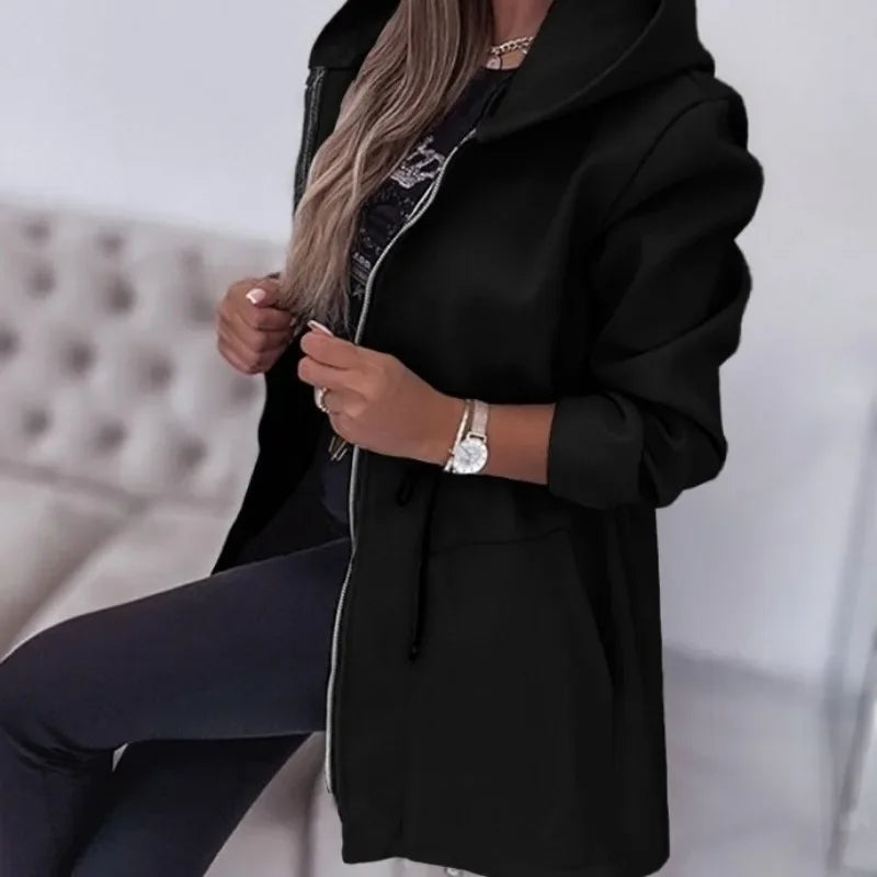 Eveloria Damen Frühlingsjacke Kapuze Plissierter Bund