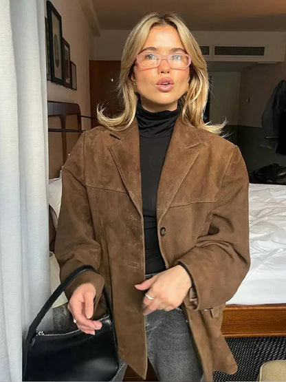 Damen Klassische Wildlederjacke Braun