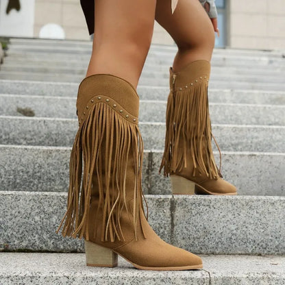 Eveloria Damen Cowboy-Stiefel Elegant Leder